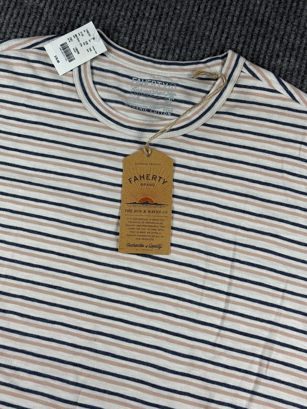 NWT Faherty Sunwashed Tee Men L Short Sleeve Canyon Creek Striped Organic Cotton